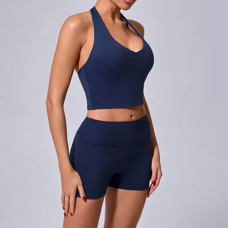 Product Introduction of Yoga Leggings Set Women Seamless Yoga Set 2 Pieces Push Up Shorts Halter Sports Bra Workout Sets Gym Clothes 3