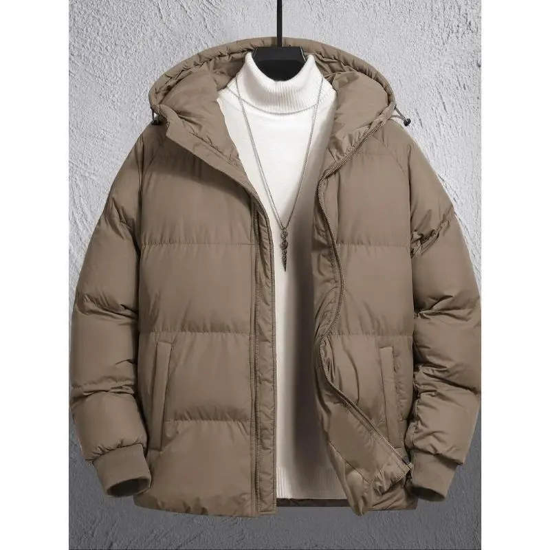 Men's Plain Pocket Zip Up Thick Warm Hooded Puffer Coat, Regular Fit Long Sleeve Padded Winter Coat, Menswear, Cold Weather Gear, Going Out Outfit 3