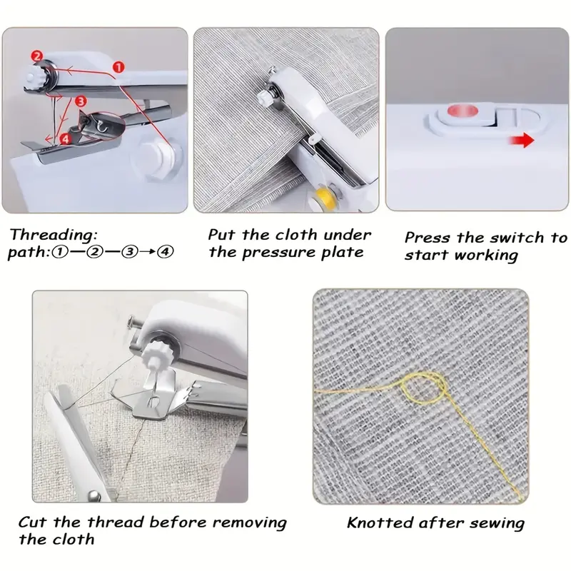 1pc Handheld Sewing Machine Mini Sewing Machines, Portable Sewing Machine Quick Handheld Stitch Tool For Fabric, Cloth, Clothing (battery Not Included, Self-prepared 4 AAA Batteries) 6