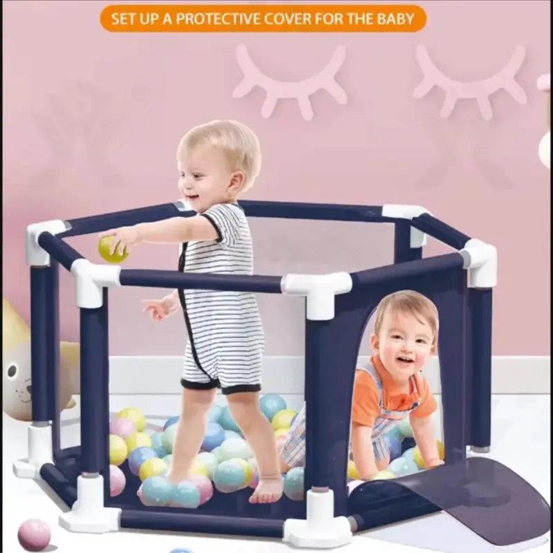 Baby Playpen, 6-Panel Portable Safety Play Yard with Breathable Mesh, Basketball Hoop, Pull Ring, and Balls at 5