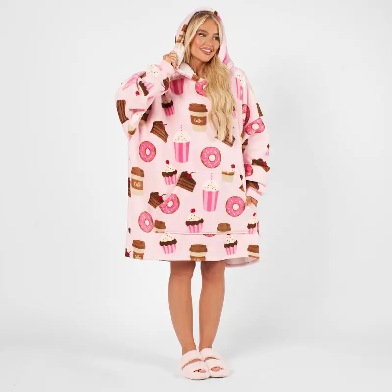 OHS Coffee Cake Hoodie Blanket Wearable Throw Hooded Fleece Blanket 4