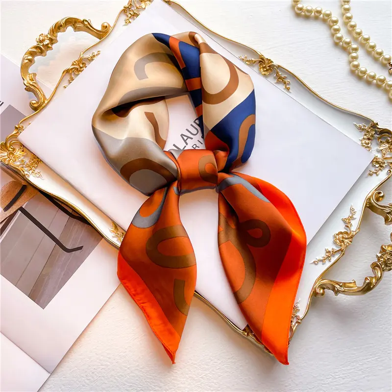 2025 Fashion Luxury Brand Women's Satin Square Scarf, Neck Tie, Hair Bandana, Headkerchief, Shawl Wrap, Hijab Echarpe 2