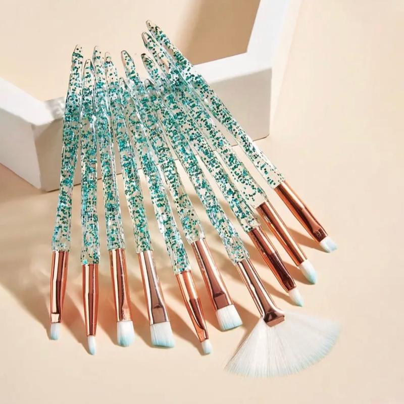 10pcs Crystal Glitter Makeup Brush Set for Eye Shadow, Eyebrow, Blending, Highlighter, and Power - Facial Cosmetic Beauty Tool Set tattoo sticker Foundation Setting Powder Flawless Smooth 5