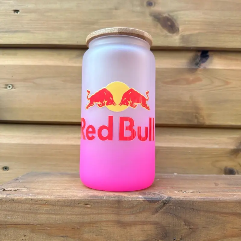 Red bull glass tumbler 16oz cup with lid 0