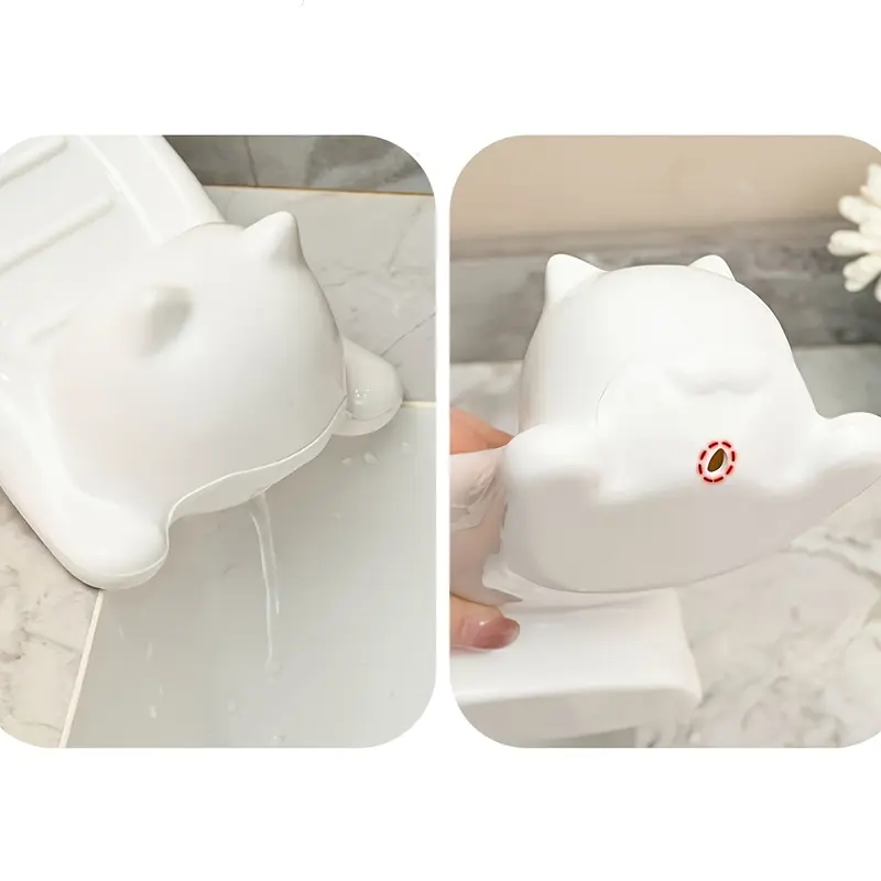 1pc Cat-Shaped Plastic Soap Dish, Oval Tabletop Decor Soap Drain Holder for Bathroom Sink, Multipurpose Soap Storage Rack, Ideal Gift for Soap Storage 2