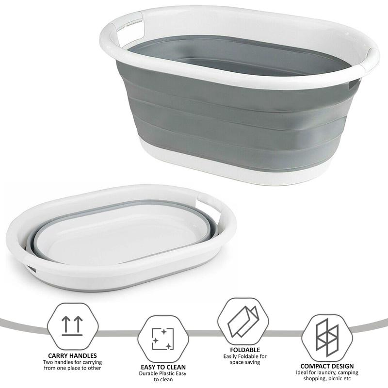 2 X Laundry Basket Pop Up Folding Collapsible Space Saving Cloth Washing Bin Plastic Organiser Silicone 2