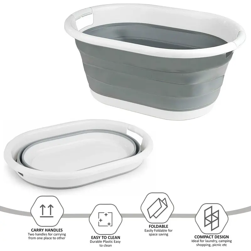 2 X Laundry Basket Pop Up Folding Collapsible Space Saving Cloth Washing Bin Plastic Organiser Silicone 2