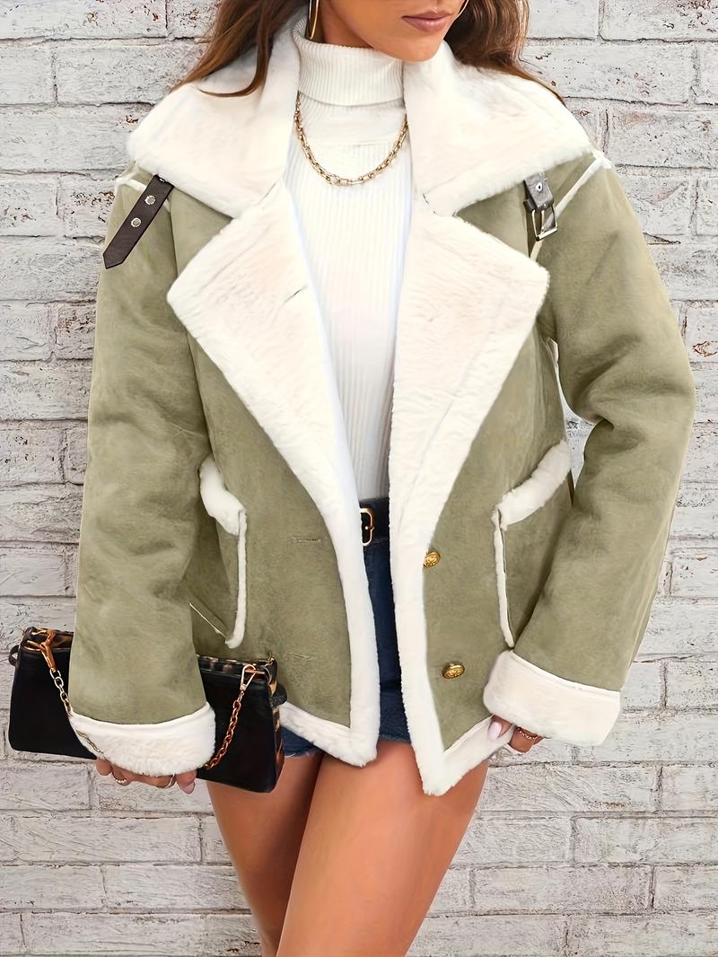Product Introduction of Elegant Faux Fur-Lined Winter Jacket for Women - Cozy, Machine Washable with Pockets, Solid Color, Lapel Collar 10