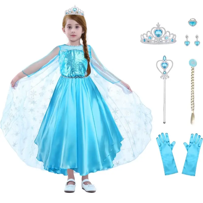 Elsa Costume Princess Dress, Elsa Dress with Wand and Crown Tiara Size 4-5years 0