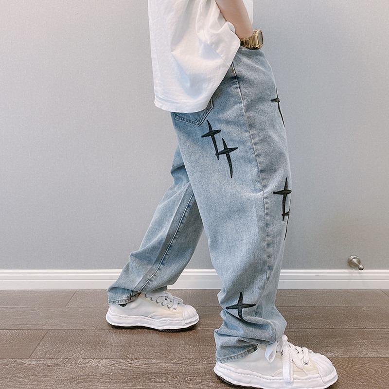 Prints Jeans Men 2023 New Streetwear Baggy Wide Leg Jeans Korean Fashion Drapes Straight Casual Loose Denim Cargo Pants 3