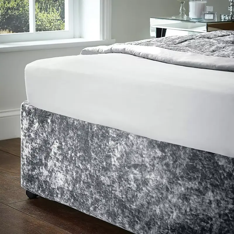 Silver Crushed Velvet Divan Bed Base Wrap Elasticated Valance Fitted Cover Single Double King Super King Size 1