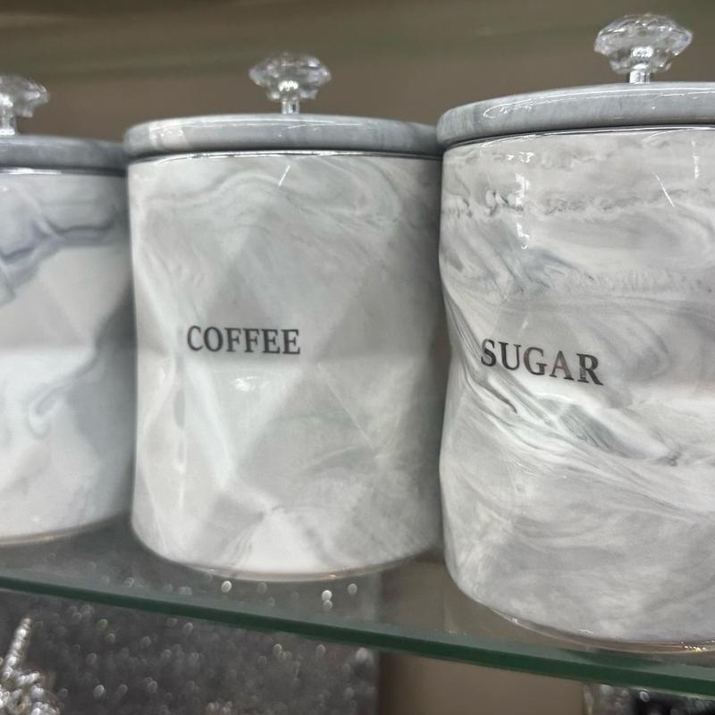 Marble Effect Tea Coffee Sugar Jars White Grey Gray Canister Pots Kitchen storage Air Tight Lid New Gift 0