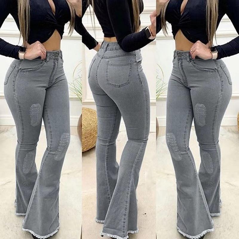 Product Introduction of Women High Waist Denim Jeans Solid Slim Flare Pants Ladies Skinny Full Length Jean S-3XL 17