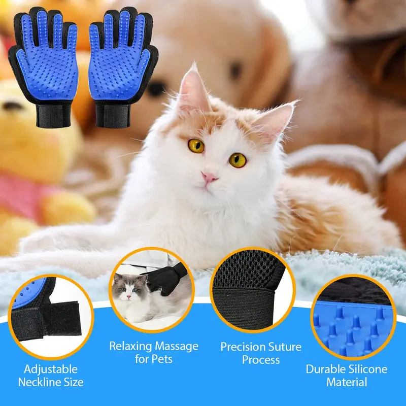 Pet Dog Cat Grooming Glove and Lint Roller, 2Pack Pet Hair Remover with Longer Tips, Deshedding Brush Glove for Cats & Dogs with Long & Short Fur - (Left & Right) 3