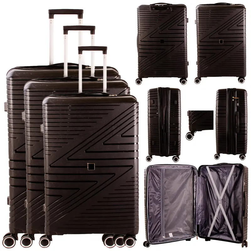 Wow Travel Set of 3 Hard Case Luggage Trolley Suitcase with 4 Spinner Wheels Patterned Durable 1