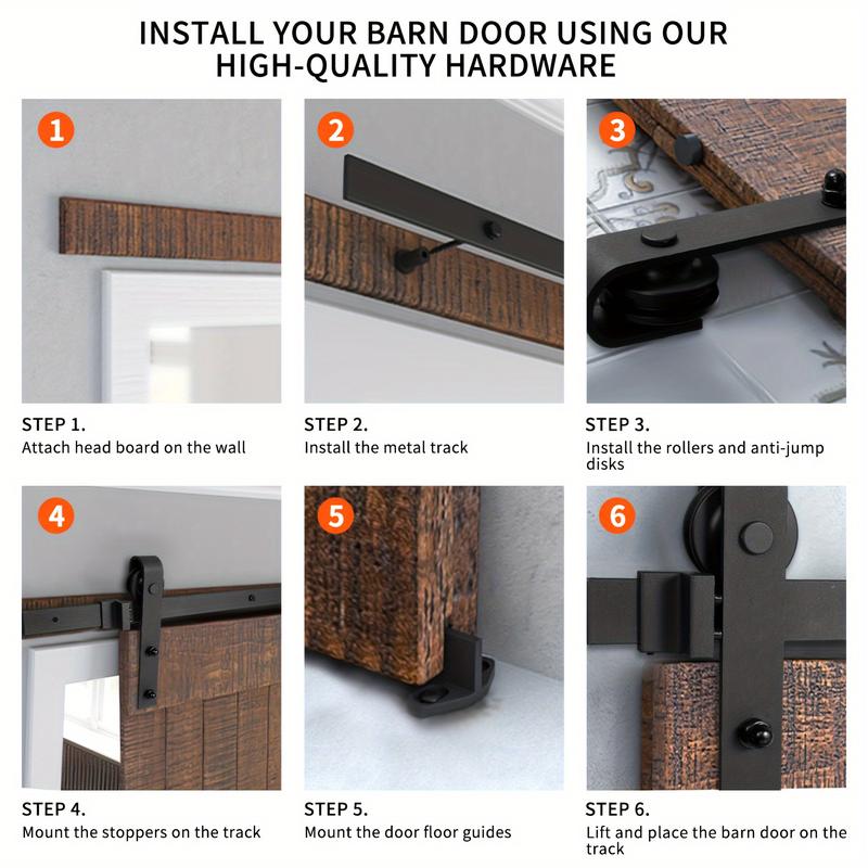 6ft Barn Door Sliding Track Hardware Kit Wood Steel Roller Closet Track System 5