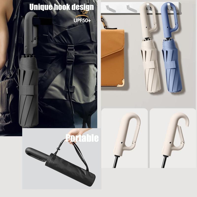 Travel Folding Golf Umbrella 10 Ribs Automatic Open/Close,Lightweight Compact Portable Backpack Car Parasol Outdoor,Sun/Rain,Anti 99 UV Protection UPF 50,Men Women Carabiner Handle Design 7