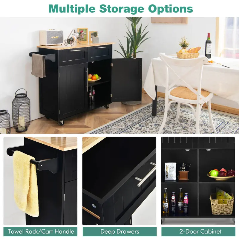 COSTWAY Rolling Kitchen Island with 2-Door Storage Cabinet 7