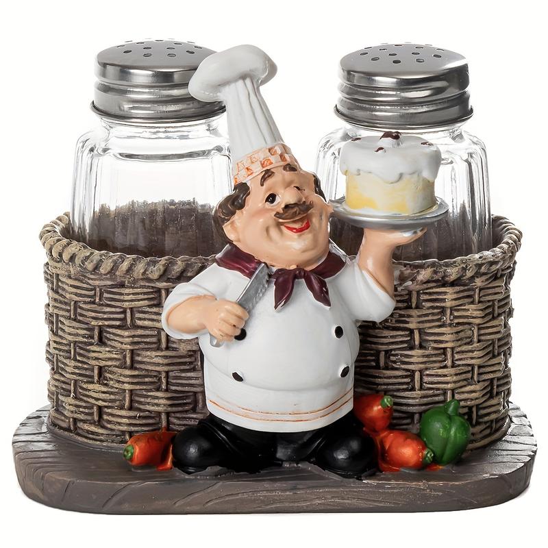 Product Introduction of Funny Salt And Pepper Shakers With Chef Figurines Holder, Resin Chef Ornament Spice Jars Holder Restaurant Kitchen Decor 12
