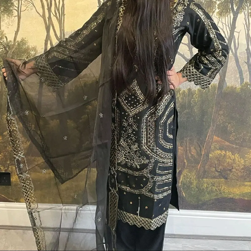 3 Piece Linen Suit With organza Scarf | Glamour 2 Collection By RANGZ-: A Stylish Addition to Your Wardrobe