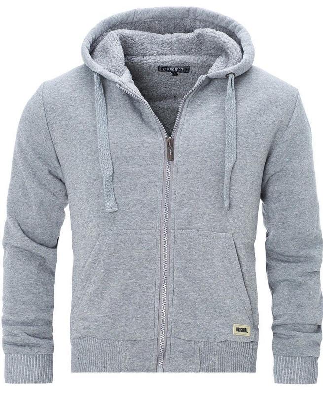 Clovu [MJK-102] Mens Padded Borg Fleece Sherpa Lined Full Zip Up Hoodie Sweatshirt Jacket 2