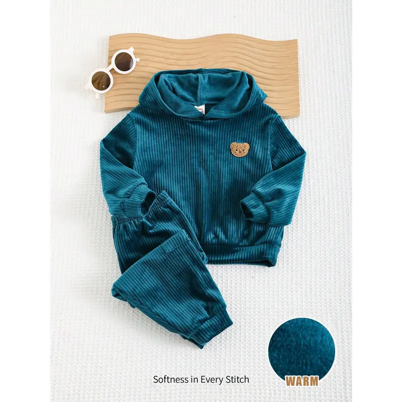 Cozy Pixies Baby Boy 2pcs Set Bear Decor Hoodie Pullover Sweatshirt And Jogger Pants 4