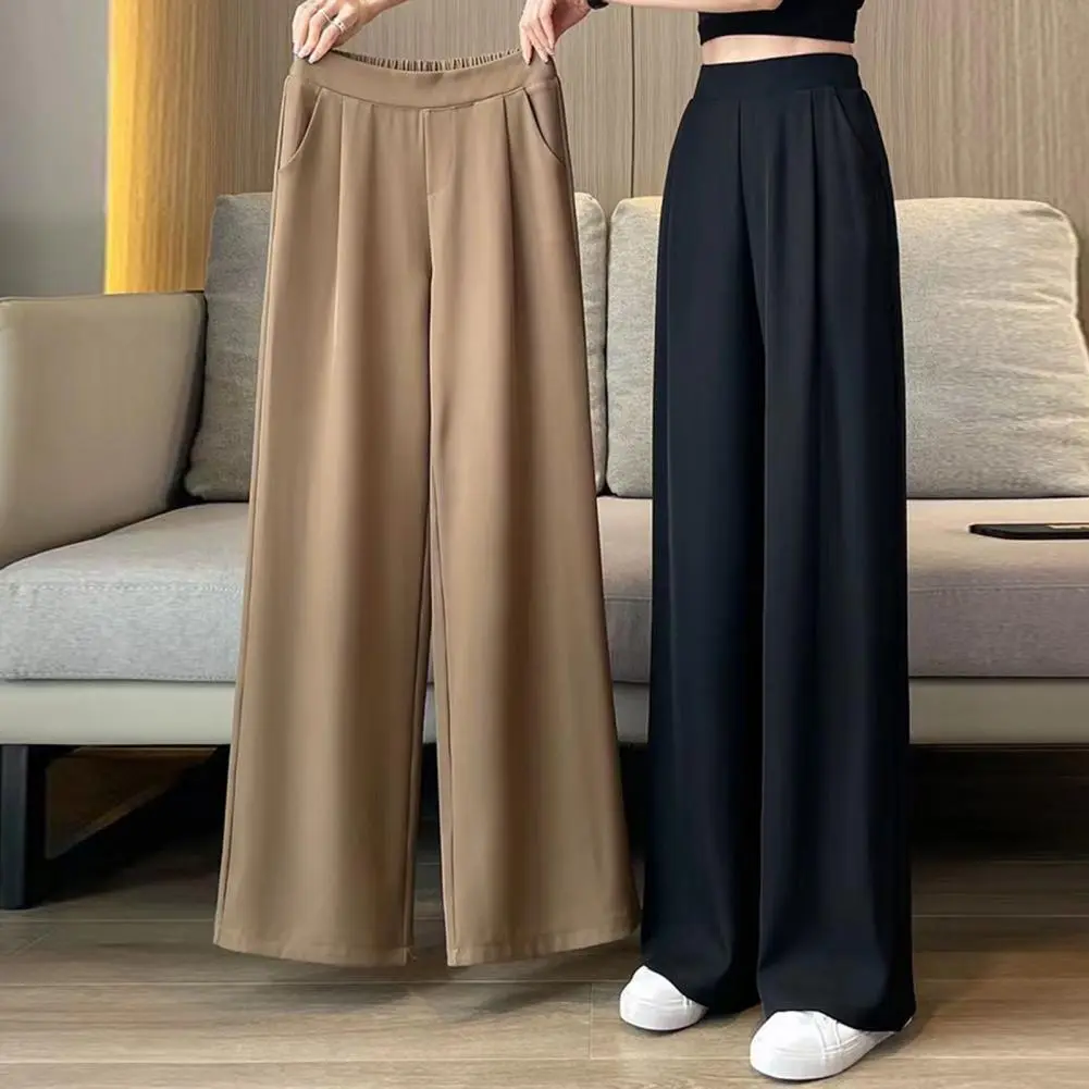 Full Length Wide Leg Women Long Pants Spring High Waist Women Suit Pants Korean Fashion Trousers Casual Loose Female Suit Pants Breathable Fabric