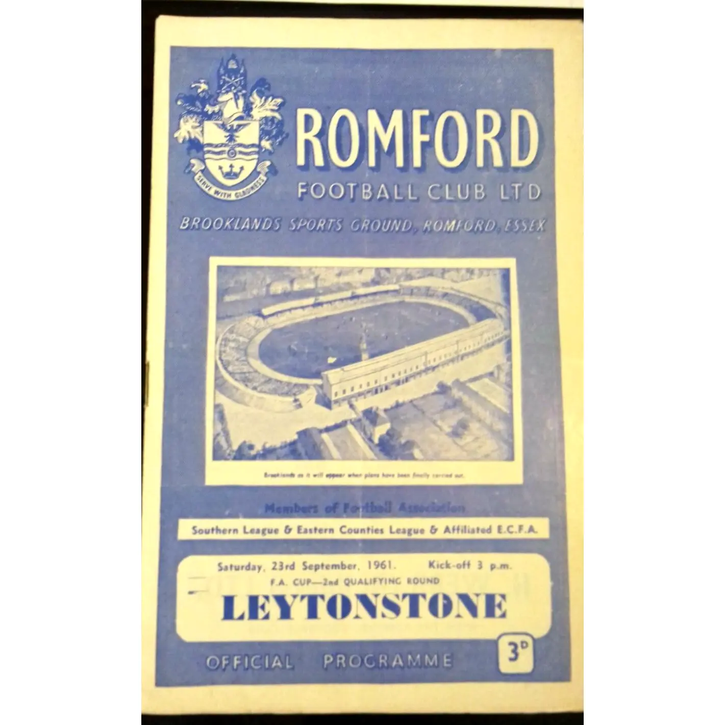 Romford v Leytonstone Match Programme F.A. Cup 2nd Qualifying Round 23/9/1961.