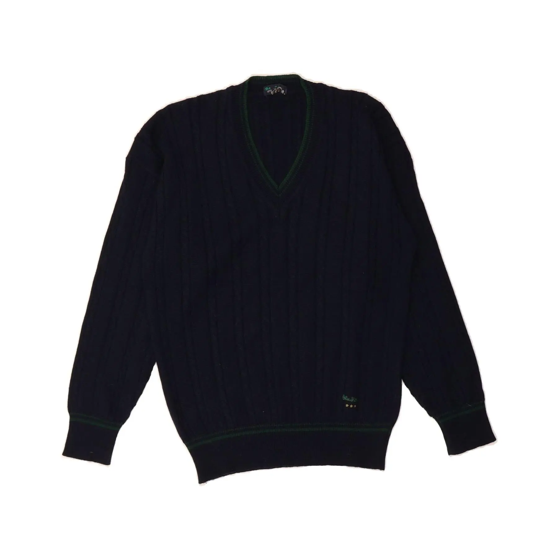 Pre-Owned VINTAGE Mens V-Neck Jumper Sweater Medium Navy Blue Wool