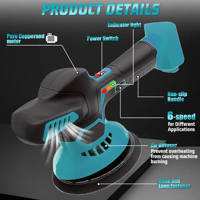 Cordless Car Buffer Polisher for Makita Battery, Polisher Kit Electric Polishing Machines Compatible with Makita 18v - 150MM 6 Speed ​​Car Buffer Polishing for Auto Detailing/Polishing/Waxing, with 16 Polishing Accessories 4