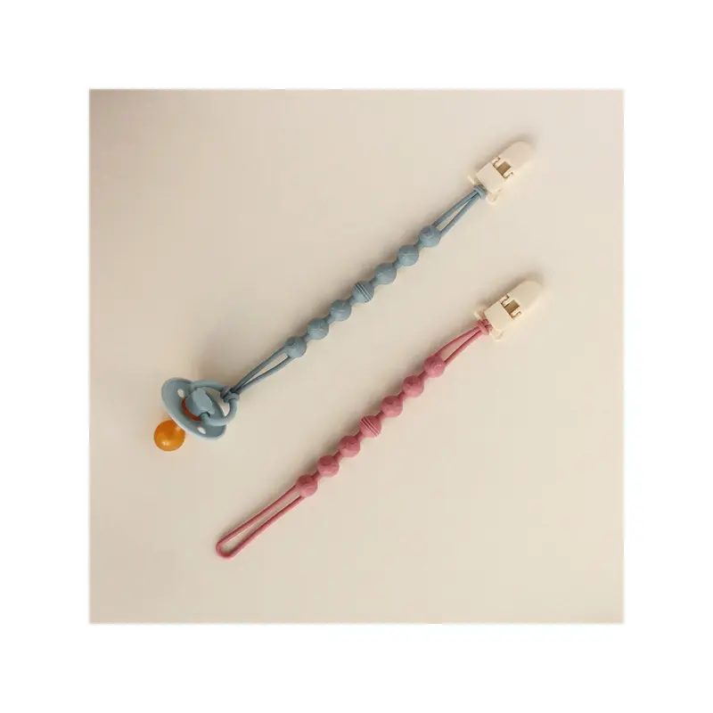 1pc Baby Silicone Pacifier Clip Holder With One-Piece Beads Design, Soft Flexible Binky Paci Clips With Texture For Baby Boys And Girls, Newborn Baby Essentials 7