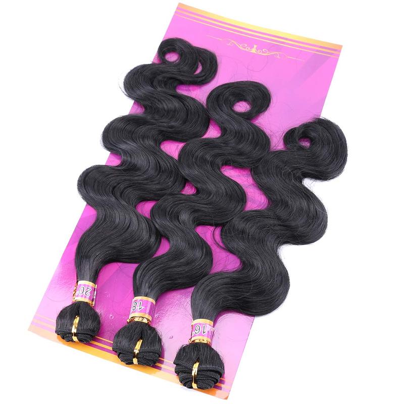 3 Bundles Body Wave Synthetic Hair Weave Extensions 16 18 20 Inches Mixed Color Black Hair Weft (1#) 1