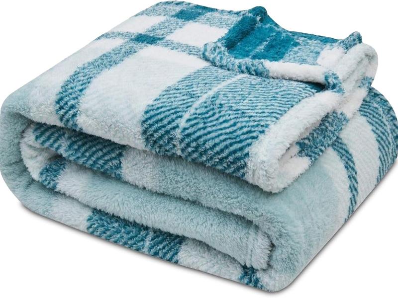 Fluffy Check Throw 130 x 180cm Extra Large Teddy Fleece Sofa Set Bed Blanket Christmas Throw Soft & Cozy Thermal Warm Checkered Travel Throws Blush Pink Green Charcoal Rust 4 Elegant Colors 1