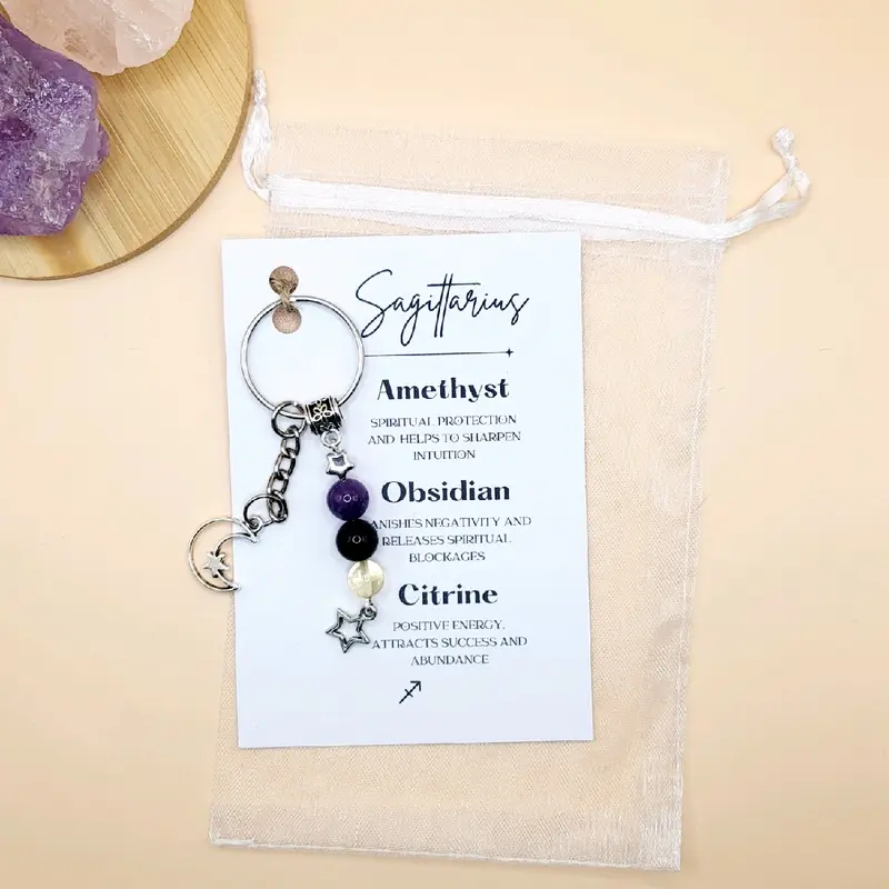 Sagittarius Gemstone Keyring, Zodiac Crystal Keychain 3