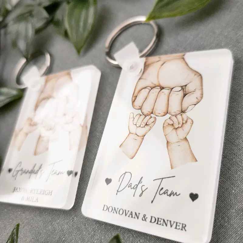 Personalized Acrylic Keychain - Daddy's Team Fist Bump Keyring - Father's Day Gift for Dad, Grandpa, Husband 2