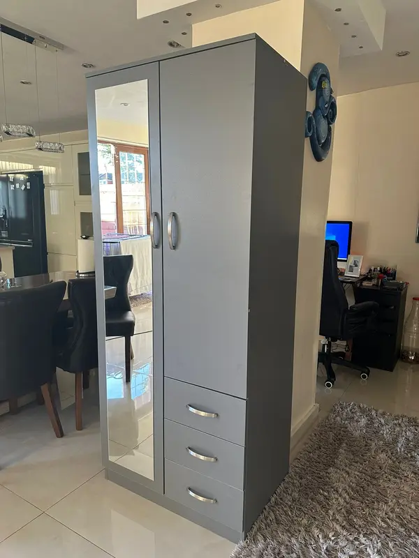 PALAKLOT 2 Door 3 Drawer Full-length Mirror Wardrobe | Modular Cabinet for Space Saving | Ideal Storage Organizer (Grey) 3