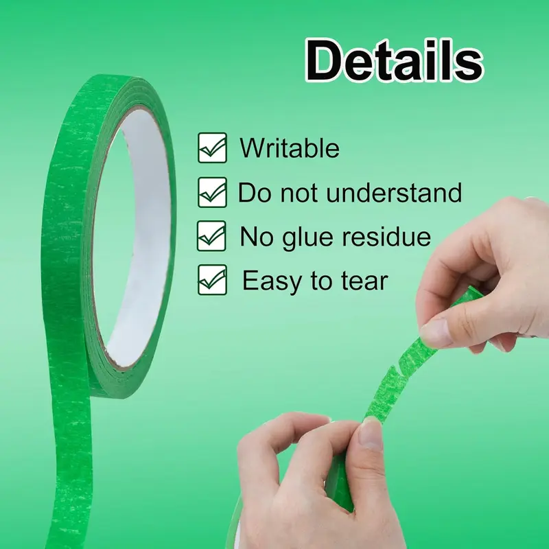 6 Rolls Green Masking Tape, Fine Line Tapes Painters Tape Artist Masking Tape 3mm/7mm/12mm Widex22 Yard Writable Masking Tape Automotive Masking Tape Premium Masking Tape for Painting and Decorating, 3