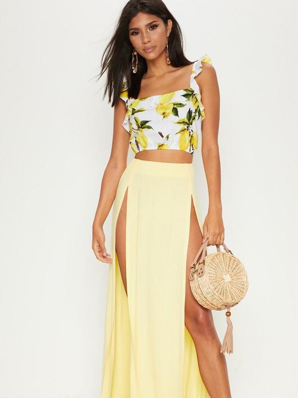 Womens Long Double Split High Waist Ladies Plain Jersey Stretch Two Side Slit Maxi Skirt 8