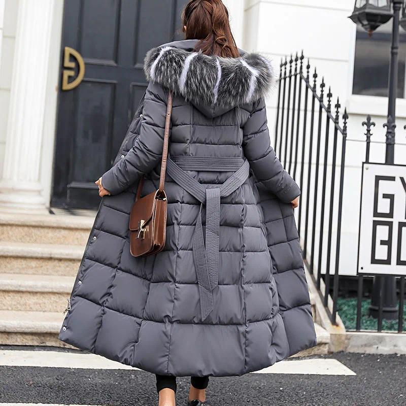 Product Introduction of Long Down Cotton Parkas Coat Female New Winter Over Knee Loose Large Fur Collar Hooded Warm Thick Parkas Women  Padded Overcoat 1
