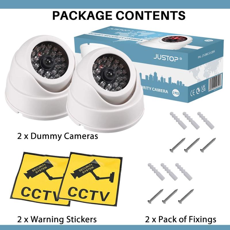 2x Dummy CCTV Cameras, Outdoor Fake Security Dome Camera With Flashing LED Lights, For Home And Business 2