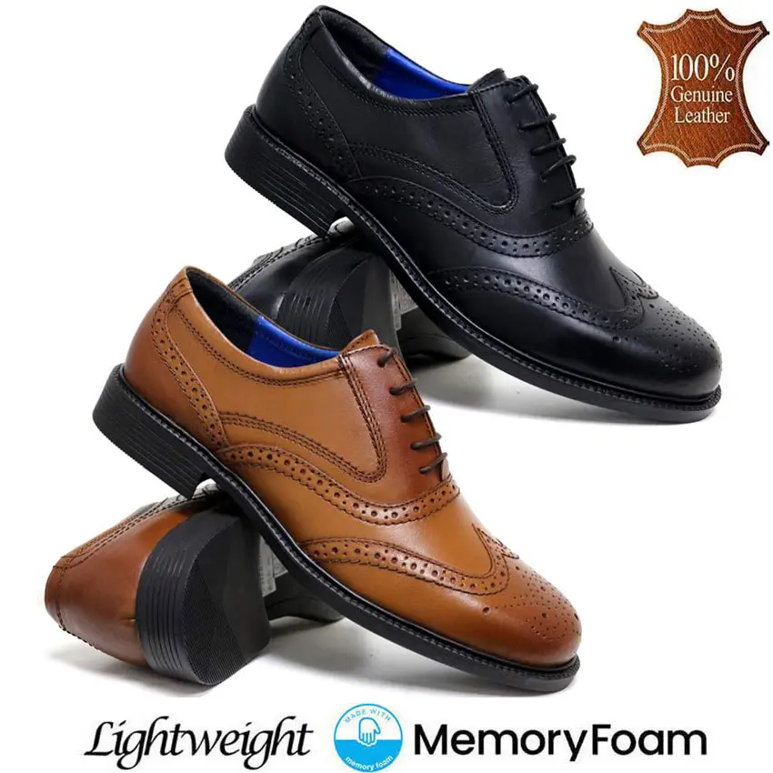 Mens Leather Brogue Shoes Smart Formal Casual Oxford Lace Wing Tip Office Wedding Shoes