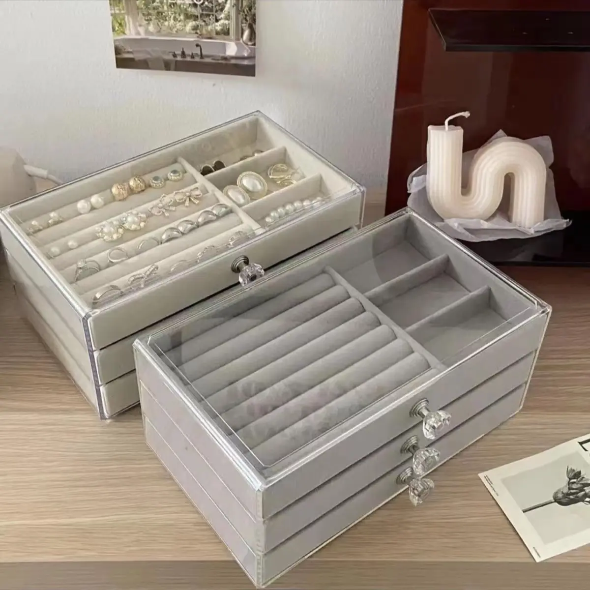 Jewelry Storage Box, 1 Count Multi-grid Jewelry  2 Organizer, Transparent Frame Jewelry Display Box, Home Organizer for Earrings Necklace Bracelet, Best Friend Gifts