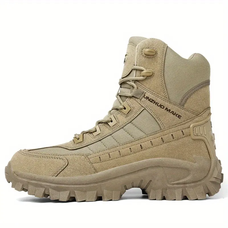 Men's Solid High Top Boots, Comfy Non Slip Lace Up Durable Shoes For Men's Outdoor Activities, Men's Footwear 7