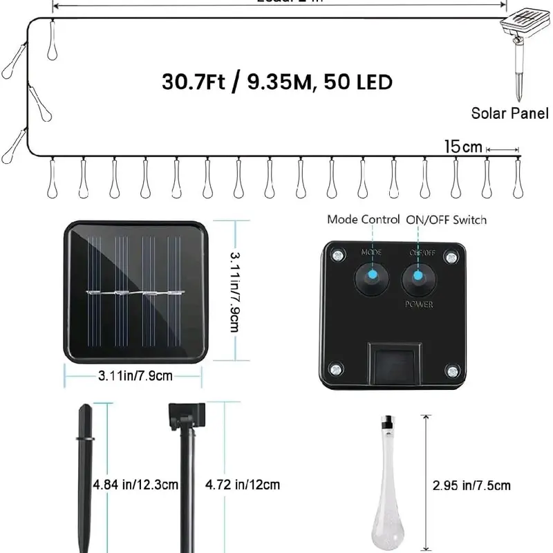 50 LED Teardrop Solar Lights Outdoor Garden Waterproof, Multicolor Solar String Lights, 22.6Ft/6.9M Length 1