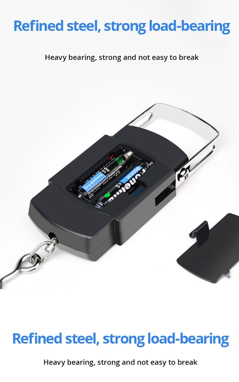 Product Introduction of 1pc Black 50kg Portable Electronic Portable Luggage Scale LCD Digital Display Screen Express Delivery Scale Hook Mini Scale 22