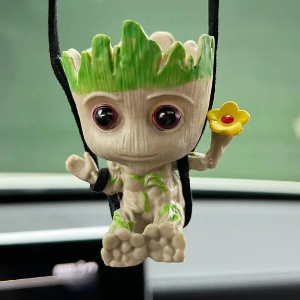 Cute Anime Swinging Groot Resin Car Hanging Ornament for Car Interior Rearview Mirror Pendant Auto Decoration Accessories Crafts Doll