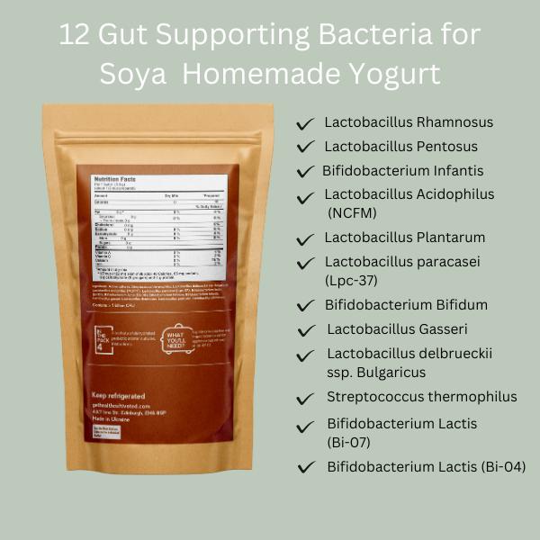 Vegan Yogurt Starter Culture to Make Wholesome Soya Yogurt at Home with 12 probiotics for gut health incl. L.Rhamnosus, L.Casei, L. Acidophilus & Bifidobacterium Infantis | Pack of 4 sachet = 8 Liters of Live & Natural Homemade Yogurt ( 1 month supply ) d 3