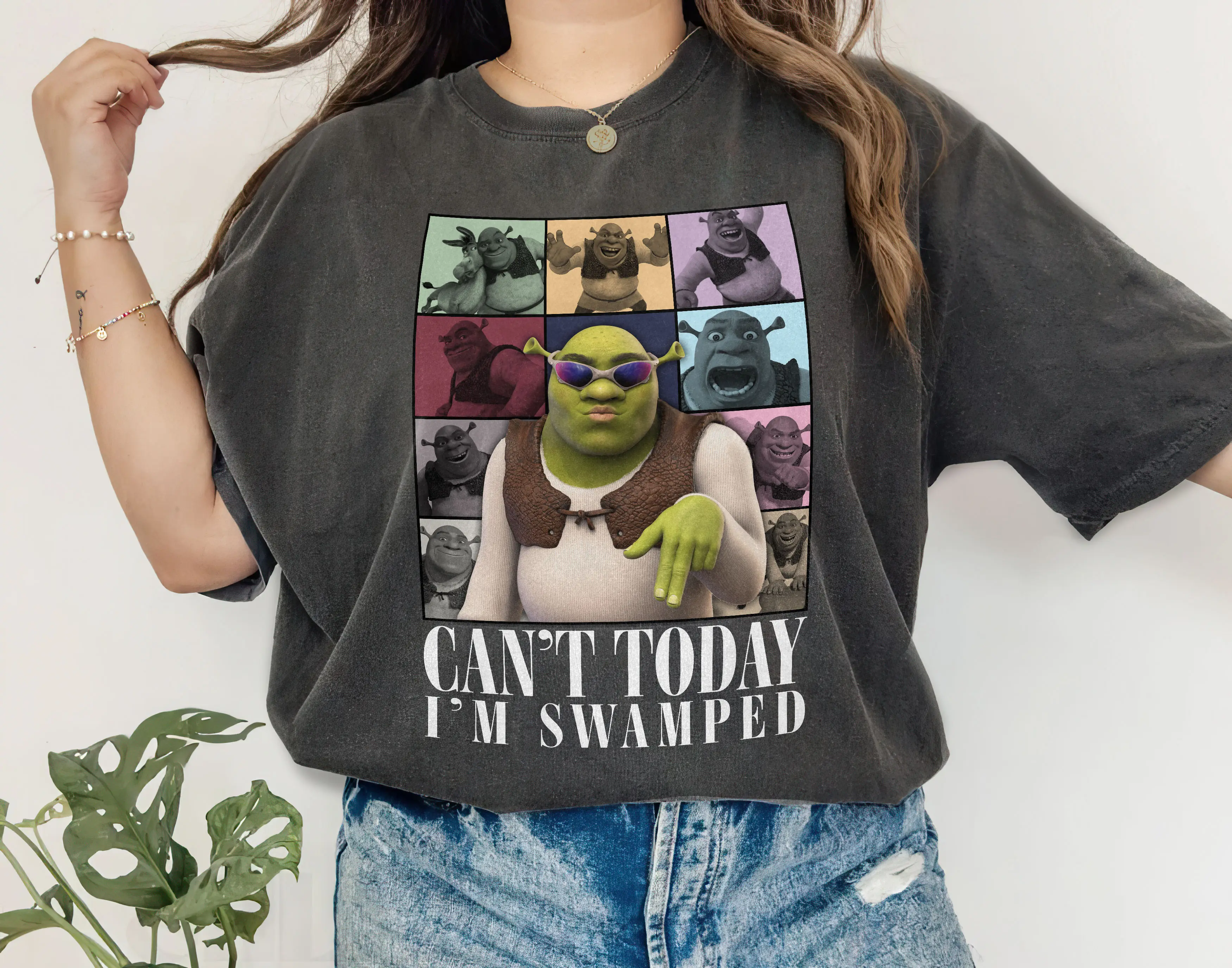 Shrek Can't Today I'm Swamped Eras Tour Softstyle Tshirt, Funny Trending Shrek Shirt, I'm Swamped Shirt, Shrek Face Meme Shirt