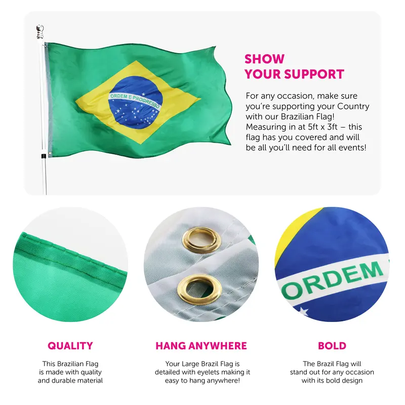 Brazil 5ft x 3ft Large Flag - Perfect for Supporters World Cup Football 1
