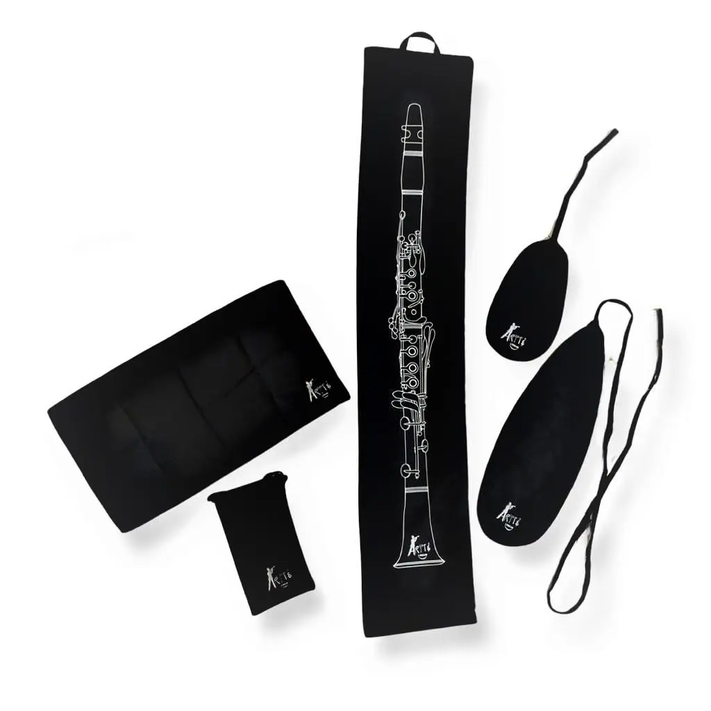 Clarinet Care and Accessory Pack - Deluxe Set containing - A Full-length Bb Clarinet Protective Cover, Mouthpiece Pouch, Polishing Cloth and Pull-Through Set